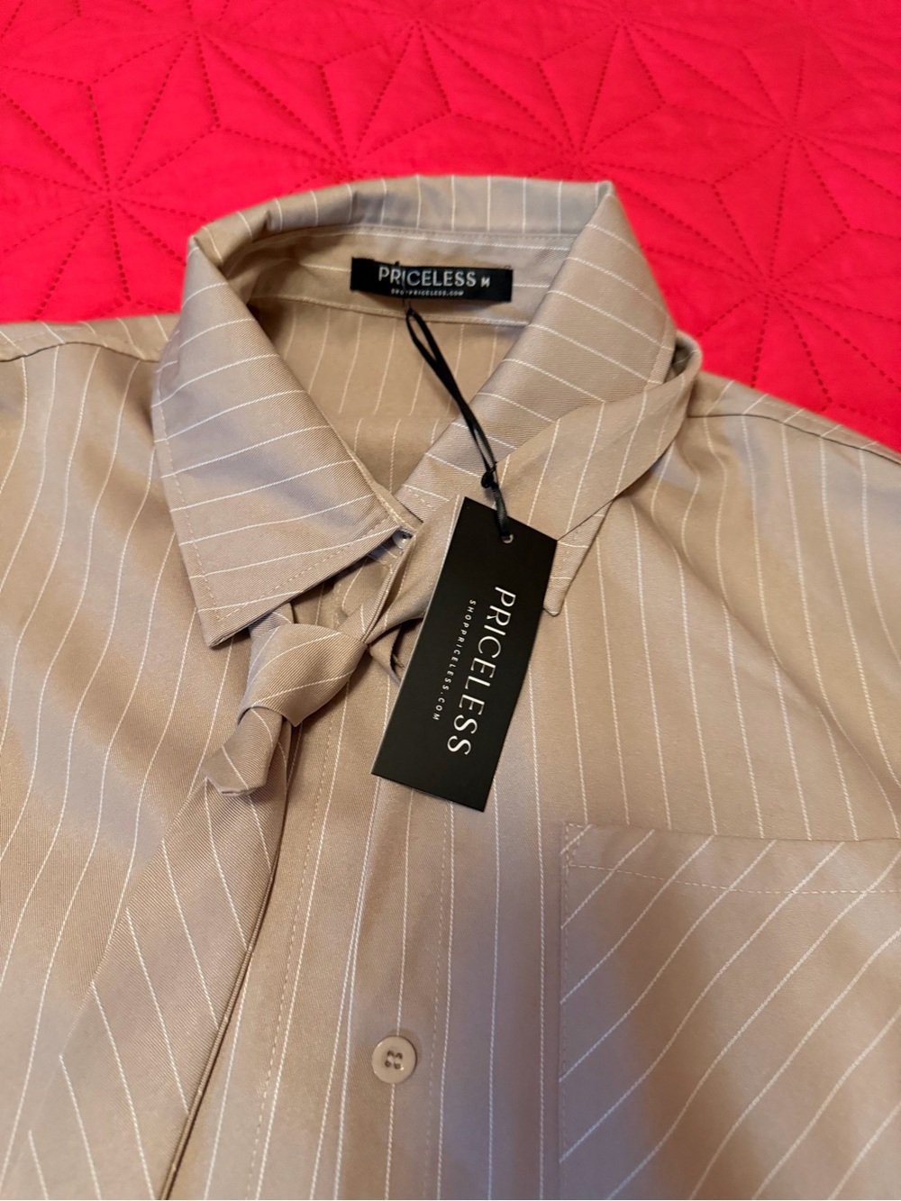 Priceless Women’s Tan Pinstripe Dress Shirt